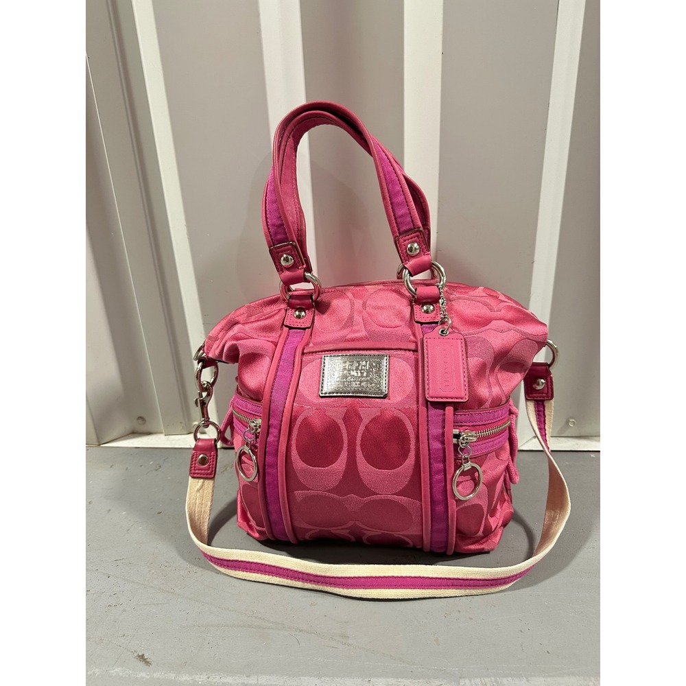 Coach Poppy Signature Sateen Pocket Hobo Pink Crossbody Bag 13843
